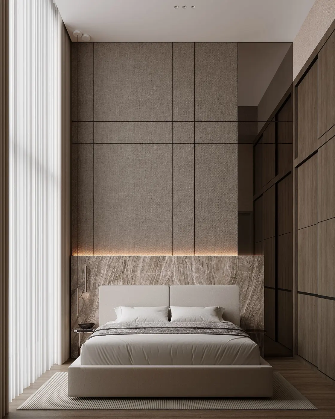 Floating travertine staircase close view